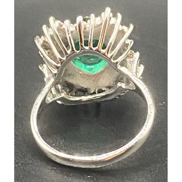 Lab Emerald Ring Caged 18K HGE White Gold Plate Starburst CZ Sz 10 May Bday - Picture 3 of 6